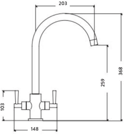 Technical image of Hydra Bruges Kitchen Tap With Swivel Spout (Chrome).