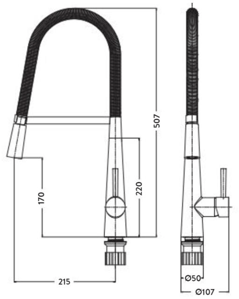 Technical image of Hydra Coventry Rinser Kitchen Tap With Swivel Spout (Brushed Steel).