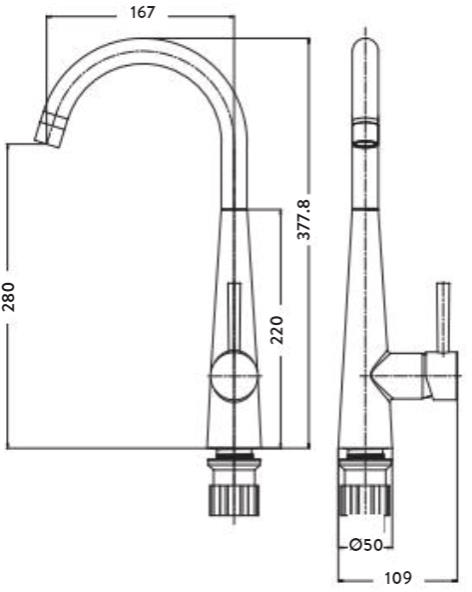 Technical image of Hydra Sulzburg Kitchen Tap With Swivel Spout (Chrome).