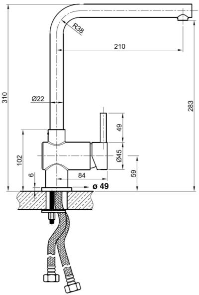 Technical image of JTP Kitchen Apco Kitchen Tap With Swivel Spout (Stainless Steel).