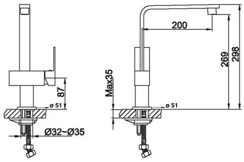 Technical image of JTP Kitchen Thames Kitchen Tap With Swivel Spout (Chrome).