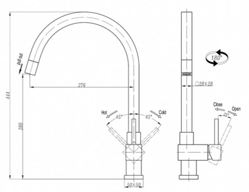 Technical image of JTP Kitchen Kubix Kitchen Tap With Pull Out Spray (Chrome).
