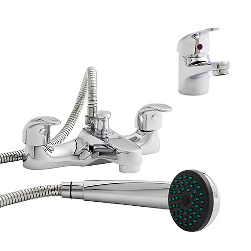 Larger image of Kartell Koral Basin & Bath Shower Mixer Tap Pack With Kit (Chrome).