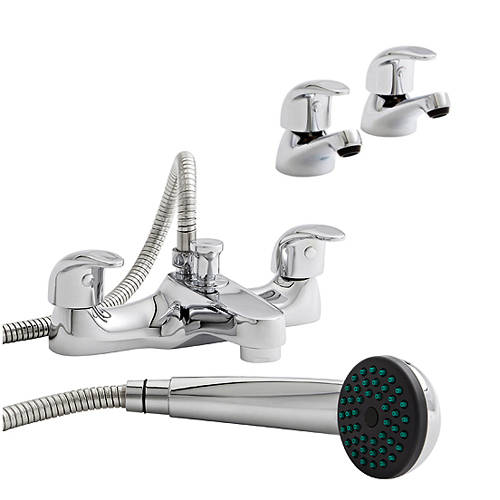 Larger image of Kartell Koral Basin & Bath Shower Mixer Tap Pack With Kit (Chrome).