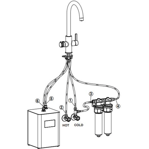 Technical image of Kedl Delta Digital 4 In 1 Boiling Water Kitchen Tap (Brushed Nickel, 4.0L).