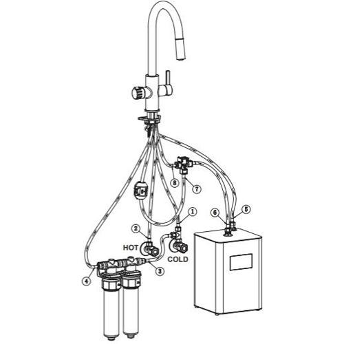 Technical image of Kedl Reach Digital 4 In 1 Boiling Water Kitchen Tap (Chrome, 2.4L).