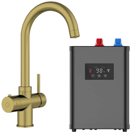 Larger image of Kedl Tundra Digital 3 In 1 Boiling Water Kitchen Tap (Brushed Gold, 2.4L).