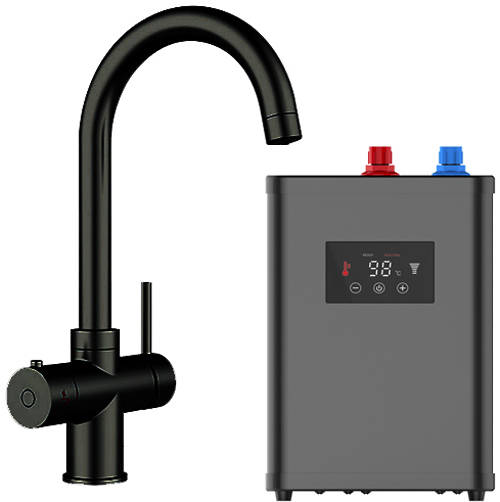 Larger image of Kedl Tundra Digital 4 In 1 Boiling Water Kitchen Tap (Matt Black, 2.4L).