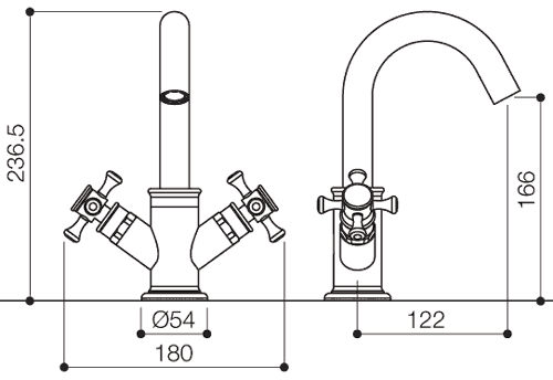 Technical image of Mayfair Tait Cross Mono Basin Mixer Tap With Pop-Up Waste (Chrome).