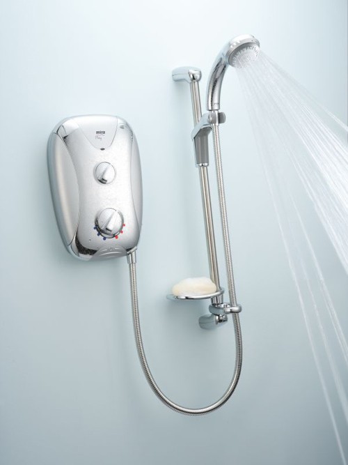 Larger image of Mira Electric Showers Mira Play 9.5kW in satin chrome with chrome panel.