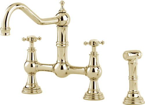 Larger image of Perrin & Rowe Provence Kitchen Tap With Rinser & X-Head Handles (Gold).
