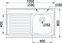 Technical image of Pyramis Sit On Kitchen Sink & Waste. 1000x600mm (Square Edge, 2 Tap Hole).