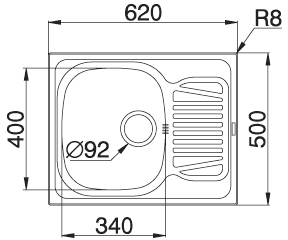 Technical image of Pyramis Sparta Kitchen Sink & Waste. 620x500mm (Reversible, 1 Tap Hole).