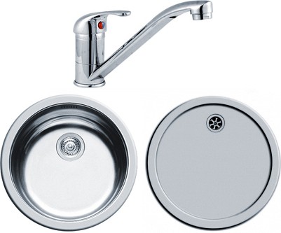 Larger image of Pyramis Round Kitchen Sink, Drainer & Tap With Wastes. 450mm Diameter.