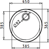 Technical image of Pyramis Round Kitchen Sink, Drainer & Tap With Wastes. 450mm Diameter.