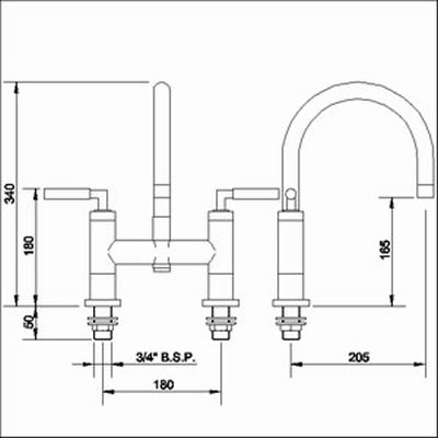 Technical image of Ultra Helix Lever bath filler tap with swivel spout