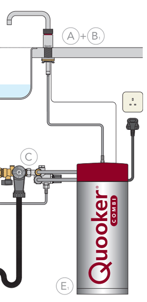 Technical image of Quooker Nordic Round Boiling Water Kitchen Tap. COMBI (Polished Chrome).