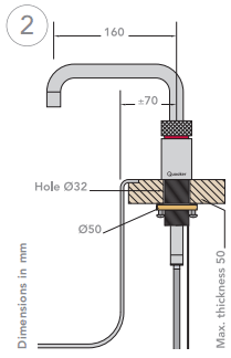 Technical image of Quooker Nordic Square Twintaps Instant Boiling Tap. PRO3 (Polished Chrome).