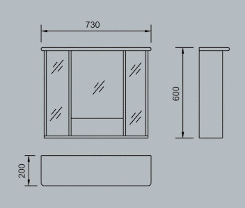 Technical image of Reflections Bedworth bathroom cabinet with light. 730x600mm.