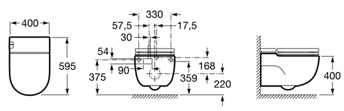 Technical image of Roca In Tank Wall Hung Pan With Integrated Cistern & Seat (Solid Wall "I" Type).
