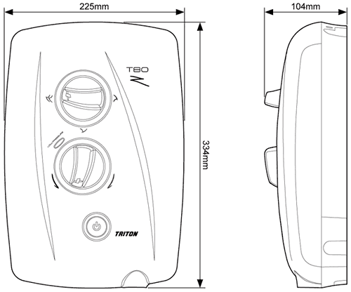 Technical image of Triton Showers T80Z Fast Fit Electric Shower, 10.5kW (White & Chrome).