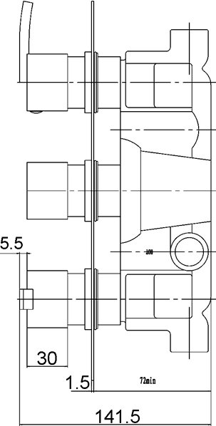 Technical image of Hudson Reed Tec Triple Thermostatic Shower Valve, 12" Shower Head & Jets.