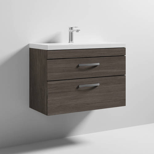 Larger image of Nuie Furniture Wall Vanity Unit With 2 x Drawer & Basin 800mm (Grey Avola).