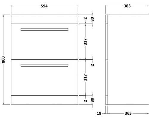 Technical image of Ultra Design 600mm Vanity Unit Suite With BTW Unit, Pan & Seat (Caramel).