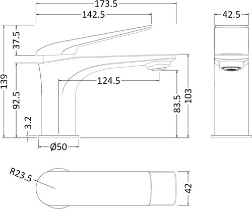 Technical image of HR Drift Mono Basin Mixer Tap With Push Button Waste (Chrome).