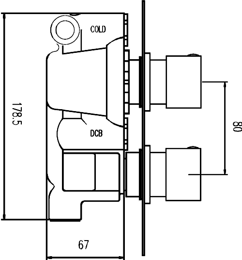 Technical image of Ultra Flume Twin Concealed Thermostatic Shower Valve (Chrome).