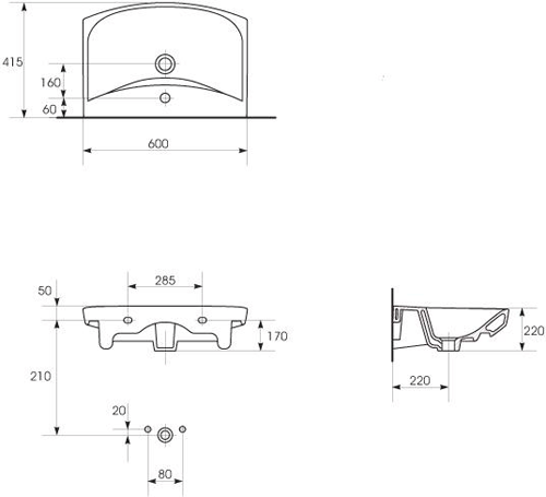 Technical image of Premier Ceramics Bathroom Suite With Toilet & 600mm Wall Hung Basin.