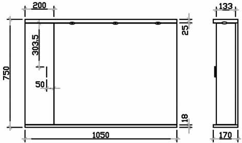 Technical image of Italia Furniture Vanity Mirror With Cabinet & Lights (1050x750mm, White).