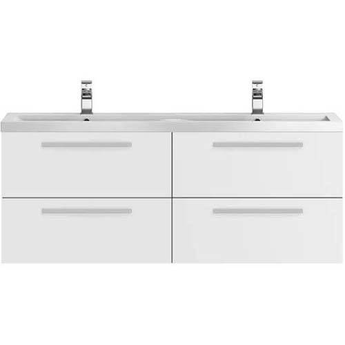 Larger image of Hudson Reed Quartet Wall Vanity Unit & Double Basin 1440mm (G White).