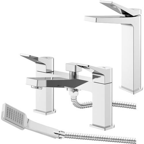 Larger image of HR Soar Tall Basin & Bath Shower Mixer Tap Pack (Chrome).