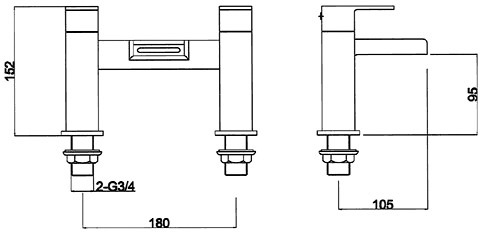 Technical image of Hudson Reed Strike Waterfall Bath Filler Tap (Chrome).