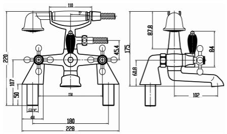 Technical image of Nuie Viscount Bath Shower Mixer Tap With Small Handset (Chrome).