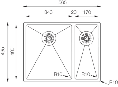 Technical image of UKINOX ColorX Undermount Kitchen Sink (565/435mm, Black).