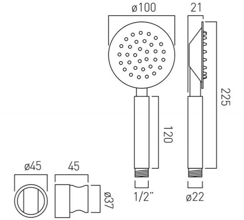 Technical image of Vado Mini Shower Kits Aquablade Single Function Kit With Hose & Bracket.