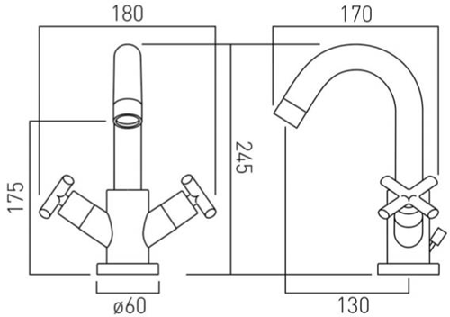 Technical image of Vado Elements Basin Mixer Tap (Chrome).