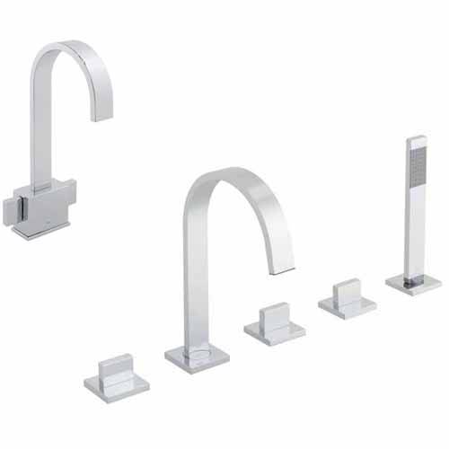 Larger image of Vado Geo 5 Hole Bath Shower Mixer & Basin Mixer Tap Pack (Chrome).