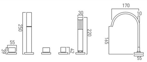 Technical image of Vado Geo 5 Hole Bath Shower Mixer & Basin Mixer Tap Pack (Chrome).