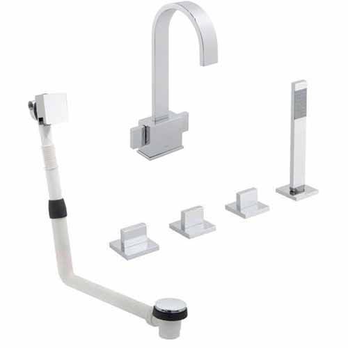 Larger image of Vado Geo 4 Hole Bath Shower Mixer, Filler Waste & Basin Tap Pack (Chrome).
