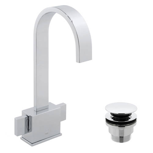 Larger image of Vado Geo 2 Handle Basin Mixer Tap With Universal Waste (Chrome).
