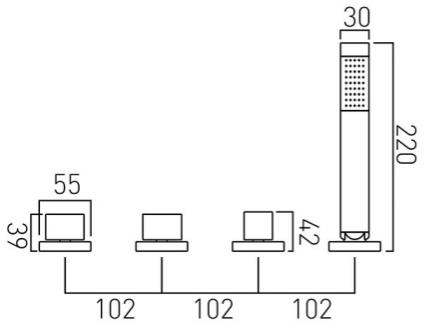 Technical image of Vado Geo 4 Hole Bath Shower Mixer Without Spout (Chrome).