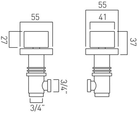 Technical image of Vado Geo Deck Mounted  Stop Valves 3/4" (Chrome).
