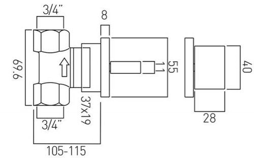 Technical image of Vado Geo Wall Mounted  Stop Valve 3/4" (Chrome).
