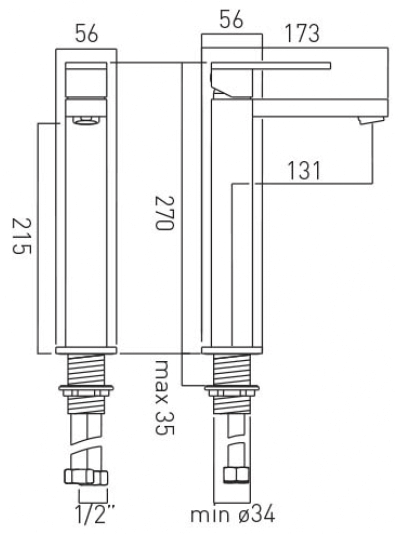 Technical image of Vado Notion Extended Basin Mixer Tap (Brushed Gold).