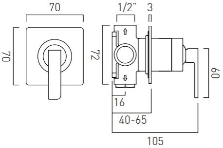 Technical image of Vado Omika Manual Shower Valve (Chrome).