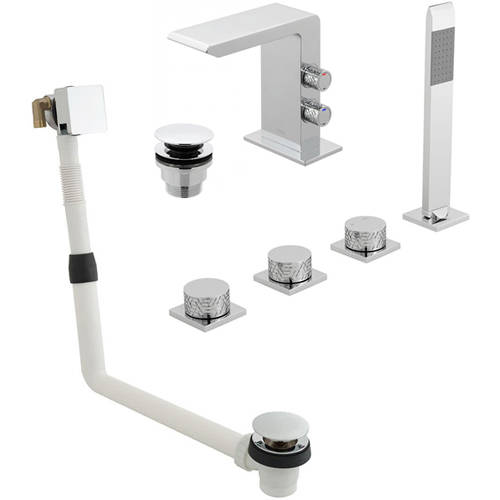 Larger image of Vado Omika 4 Hole Bath Shower Mixer Tap With Bath Filler Waste & Basin Tap.