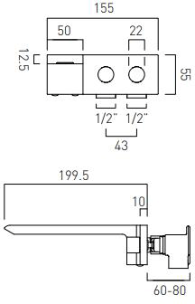 Technical image of Vado Omika 4 Hole Bath Shower Mixer Tap With Bath Filler Waste & Basin Tap.